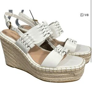 Veronica Beard $350 NEW Riya Raffia White Wedge Sandals Shoes 8 M